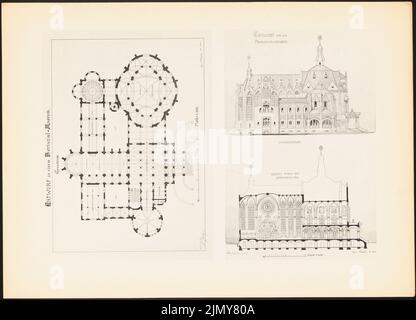 Jacoby Max, Provinzmuseum. (Aus: Drucke von Seminararbeiten der Königlichen Technischen Universität Berlin, Band I) (02,1902): Grundriß, Seitenansicht, Schnitt. Druck auf Papier, 24,2 x 33,6 cm (einschließlich Scankanten) Stockfoto