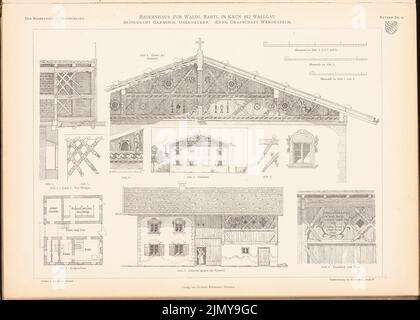 Thiersch Friedrich von (1852-1921), Bauernhaus zum Waldl Bartl, Krün. (Aus: Das Bauernhaus im Deutschen Reich und seine Grenzgebiete, hrsg. 8 cm (inklusive Scankanten) Stockfoto