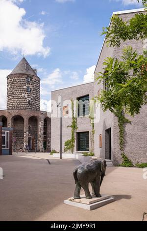 Gebäude des Schulcampus Bildungslandschaft Altstadt Nord (BAN) in der Nähe des Klingelpütz Parks, Architekt Gernot Schulz, im Hintergrund der Turm Stockfoto