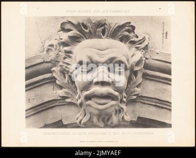 Hülsen Julius, Bogenschlagstein, Schnurgasse 71, Frankfurt/Main. (Aus: Steinmasken bei Bämälern Alt-Frankfurt, hrsg. von Julius Hülsen, Frankfurt/Main 1905.) (1905-1905): Ansicht. Leichter Druck auf Papier, 30,5 x 40,5 cm (einschließlich Scankanten) Stockfoto