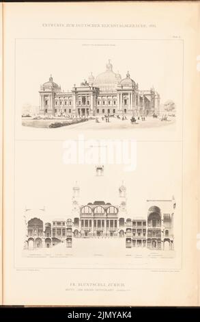 Bluntschli Friedrich (1842-1930), parlamentsgebäude für den Deutschen Reichstag in Berlin 1882. (Aus: Sammelmappe mit ausgezeichneten Wettbewerbsdesigns H. 6, Aufl. auf Papier, 46,8 x 30,5 cm (inkl. Scankanten) Stockfoto