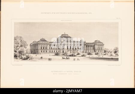 Schmieden & Speer, Parlamentsgebäude für den Deutschen Reichstag in Berlin 1882. (Aus: Sammelmappe mit ausgezeichneten Wettbewerbsdesigns H. 6, Aufl. 46,5 cm (einschließlich Scankanten) Stockfoto