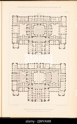 Eisenlohr & Weigle, Parlamentsgebäude für den Deutschen Reichstag in Berlin 1882. (Aus: Sammelmappe mit ausgezeichneten Wettbewerbsdesigns H. 6, Aufl. 30,8 cm (einschließlich Scankanten) Stockfoto