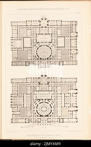 Ferstel, Heinrich Freiherr von (1828-1883), parlamentsgebäude für den Deutschen Reichstag in Berlin 1882. (Aus: Sammeln Sie Ordner mit ausgezeichneten wettbewerbsfähigen Designs H. 6, Hrsg. Druck auf Papier, 46,8 x 30,3 cm (einschließlich Scankanten) Stockfoto