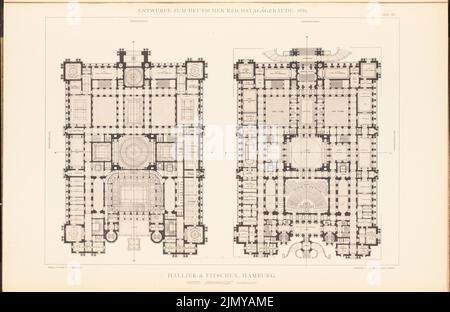 Hallier & Fitschen, parlamentsgebäude für den Deutschen Reichstag in Berlin 1882. (Aus: Ordner mit ausgezeichneten Wettbewerbsdesigns H. 6, Aufl. 2 x 46,5 cm (einschließlich Scankanten) Stockfoto