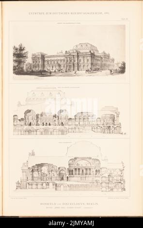 Hoßfeld & Hinckeldeyn, parlamentsgebäude für den Deutschen Reichstag in Berlin 1882. (Aus: Sammelmappe mit ausgezeichneten Wettbewerbsdesigns H. 6, Aufl., 46,6 x 30,6 cm (einschließlich Scankanten) Stockfoto