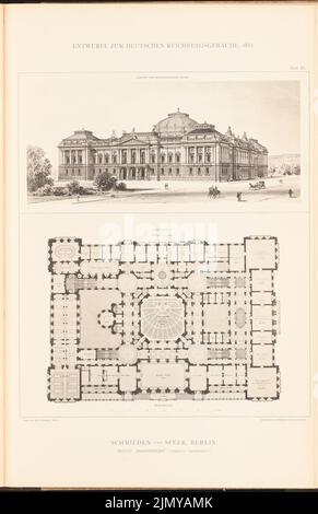 Schmieden & Speer, Parlamentsgebäude für den Deutschen Reichstag in Berlin 1882. (Aus: Sammelmappe H. 6, Aufl. 46,8 x 30,3 cm (inkl. Kanten scannen) Stockfoto