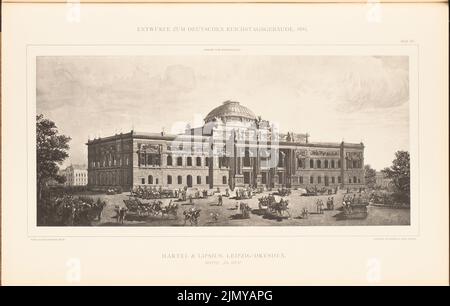 Hartel & Lipsius, Parlamentsgebäude für den Deutschen Reichstag in Berlin 1882. (Aus: Sammelmappe mit ausgezeichneten Wettbewerbsdesigns H. 6, Aufl. 46,2 cm (einschließlich Scankanten) Stockfoto