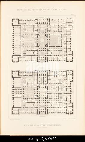 Giesenberg & Stöckhardt, parlamentsgebäude für den Deutschen Reichstag in Berlin 1882. (Aus: Sammelmappe mit hervorragenden Wettbewerbsdesigns H. 6, Aufl. 6 x 29,3 cm (einschließlich Scankanten) Stockfoto