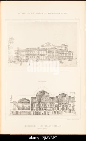 Giesenberg & Stöckhardt, parlamentsgebäude für den Deutschen Reichstag in Berlin 1882. (Aus: Sammelmappe mit ausgezeichneten Wettbewerbsdesigns H. 6, Aufl., 6 x 29,8 cm (einschließlich Scankanten) Stockfoto