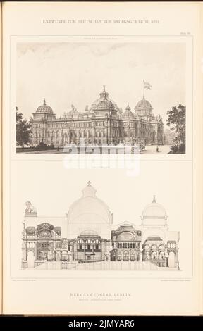 Eggert Hermann (1844-1920), Parlamentsgebäude für den Deutschen Reichstag in Berlin 1882. (Aus: Sammelmappe mit ausgezeichneten Wettbewerbsdesigns H. 6, Aufl. auf Papier, 46,6 x 29,8 cm (inkl. Scankanten) Stockfoto