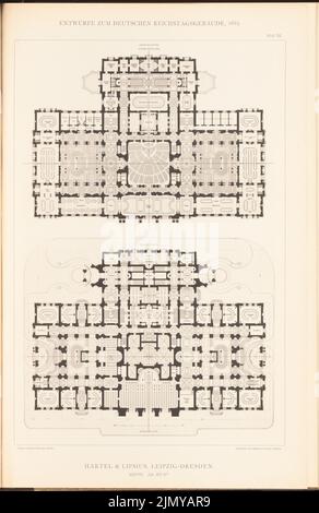 Hartel & Lipsius, Parlamentsgebäude für den Deutschen Reichstag in Berlin 1882. (Aus: Sammelmappe mit hervorragenden Wettbewerbsdesigns H. 6, Aufl. 6 x 30,2 cm (einschließlich Scankanten) Stockfoto