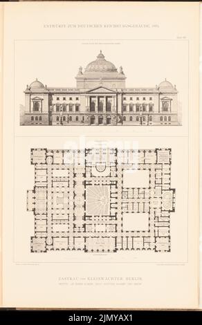 Zastrau & Kleinwächter, parlamentsgebäude für den Deutschen Reichstag in Berlin 1882. (Aus: Sammelmappe mit ausgezeichneten Wettbewerbsdesigns H. 6, Aufl., 8 x 30,3 cm (einschließlich Scankanten) Stockfoto