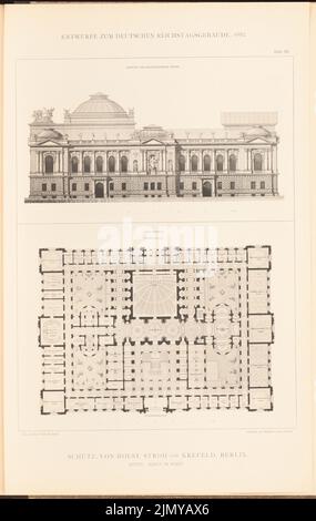 Schütz, aus Holst & Stroh, Parlamentsgebäude für den Deutschen Reichstag in Berlin 1882. (Aus: Sammelmappe mit ausgezeichneten Wettbewerbsdesigns H. 6, Aufl. Papier, 46,7 x 29,5 cm (einschließlich Scankanten) Stockfoto