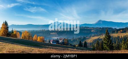 Morgen Herbst Karpaten Landschaft, Ukraine. Stockfoto
