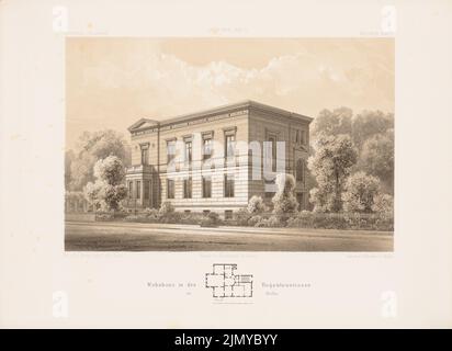 Arnim Ferdinand von (1814-1866), Wohnhaus Regentenstraße, Berlin. (Aus: Architectural Sketchbook, H. 73/2, 1865.) (1865-1865): Grundriß, perspektivische Ansicht. Lithographie auf Papier, 25,6 x 35,2 cm (einschließlich Scankanten) Stockfoto