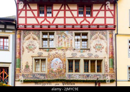 Bemalte Fassaden in Stein am Rhein, Schweiz, Stockfoto