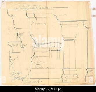 Klomp Johannes Franziskus (1865-1946), Dreifaltigkeitskirche (mit Pfarrhaus), Dortmund: Details zum Altarbaldachin 1: 1. Bleistift, farbiger Bleistift auf transparent, 101 x 111,4 cm (inklusive Scankante). Stockfoto
