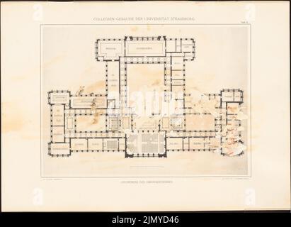 Warth Otto (1845-1918), Kolleggebäude der Kaiser-Wilhelm-Universität in Straßburg (ohne Datum): Grundriß OG. Leichter Druck auf Papier, 37,3 x 51,1 cm (einschließlich Scankanten) Stockfoto