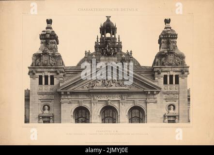 Seeling Heinrich (1852-1932), Städtisches Schauspielhaus, Frankfurt/Main (ohne dat.): Oberer Teil der Mittelkonstruktion, Tympanon, Frontispiz, Hauptfassade. Leichter Druck, 31,1 x 45,7 cm (einschließlich Scankanten) Stockfoto