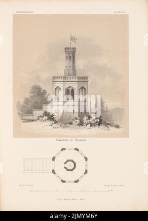 Arnim Ferdinand von (1814-1866), Belvedere, Holstein. (Aus: Architectural Sketchbook, H. 58/5, 1862.) (1862-1862): Grundriß, Aussicht. Lithographie auf Papier, 35 x 24,5 cm (einschließlich Scankanten) Stockfoto