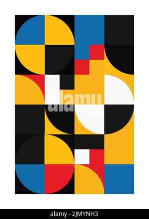Abstraktes Vintage-Poster mit geometrischen Formen. Hintergrund mit Kreisen und Quadraten Stock Vektor