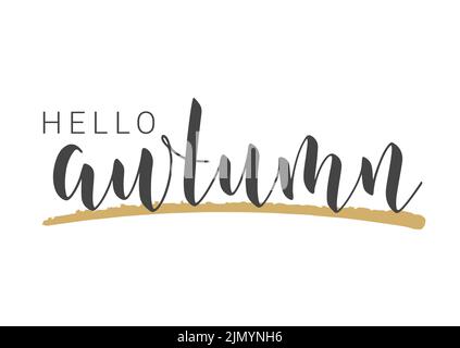 Handgeschriebener Schriftzug von Hello Autumn. Vorlage für Banner, Karte, Einladung, Party, Poster, Print- oder Web-Produkt. Stock Vektor