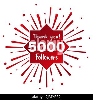 Vielen Dank an 5000 Follower. Social-Media-Konzept. 5K Anhänger Feier Vorlage. Vektordesign Stock Vektor