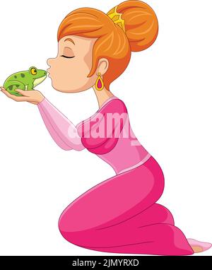 Cartoon Prinzessin Küssen eines grünen Frosch Stock Vektor