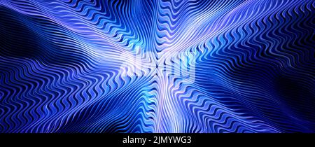 Blau leuchtende Gravitationswellen im Weltraum Computer erzeugt abstrakten Hintergrund, 3D Rendering Stockfoto
