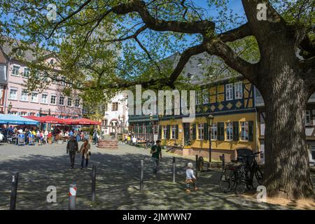 Mittelalterlicher Burgplatz, Altstadt Hoechst, kleines Dorf bei Frankfurt, Deutschland Stockfoto