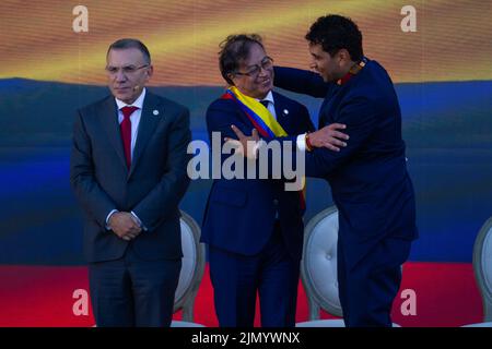 Roy Barreras, Präsident des kolumbianischen Senats (links), Gustavo Petro (Mitte), Präsident der kolumbianischen Repräsentationskammer, David Race Stockfoto