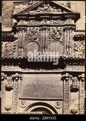 Unbekannter Fotograf, Pfarrkirche St. Spiritus, Salamanca (ohne DAT.): Detail der Fassade über dem Renaissance-Portal der Parroquia de Sancti Spiritus. Foto, 34,3 x 25,7 cm (einschließlich Scankanten) Stockfoto