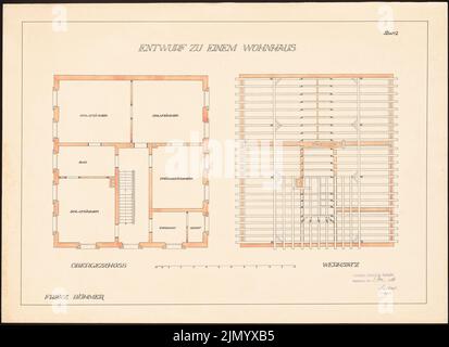 Böhmer Franz (1907-1943), Wohnhaus (1925-1925): Grundriß OG und Balkenlage. Tusche-Aquarell auf der Schachtel, 51,6 x 71,1 cm (einschließlich Scankanten) Stockfoto