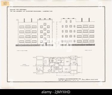 Böhmer Franz (1907-1943), Siedlung (26. November 1929): Hausart mit 3,5 Zimmerwohnungen, Grundriß 2. und 3. Stock, Ansichten 1: 100. Tinte auf Transparent, 56,2 x 70,5 cm (einschließlich Scankanten) Stockfoto