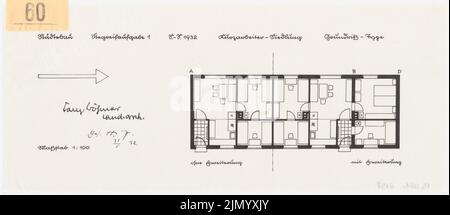 Böhmer Franz (1907-1943), Stadtplanung, Bipial Task 1 Sommersemester 1932 (31. Mai 1932): Kurzarbeitersiedlung Wohnungsbauplan 1: 100. Tinte auf Transparent, 16,6 x 38,1 cm (einschließlich Scankanten) Stockfoto