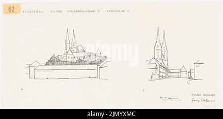 Böhmer Franz (1907-1943), Stadtplanung, Minderungsaufgabe 2 Sommersemester 1932 (31. Mai 1932): Perspective Views. Tinte auf Transparent, 33,6 x 68,4 cm (einschließlich Scankanten) Stockfoto