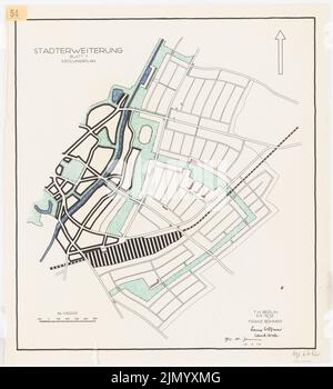 Böhmer Franz (1907-1943), Aufgabe Stadterweiterung, Sommersemester 1932 (14. Juni 1932): Siedlungsplan 1: 5000. Tinte, Farbstift auf Transparent, 78,6 x 71,4 cm (inklusive Scankanten) Stockfoto