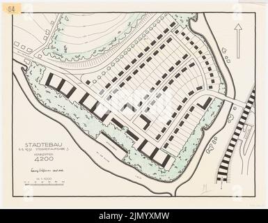 Böhmer Franz (1907-1943), Stadtplanung, Bipialaufgabe 3 Sommersemester 1932 (1932): Lageplan 1: 1000. Tinte, Farbstift auf Transparent, 60 x 77 cm (inklusive Scankanten) Stockfoto