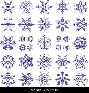 Schneeflocken Kollektion Icons Design. Natürliche Schneeflocke, abstrakte Weihnachtssterne, weihnachtssticker für Glasvorlage. Dekorative Winter ordentlich Vektor Stock Vektor