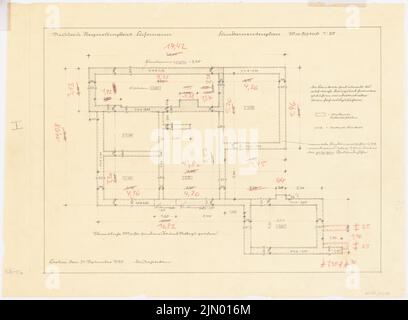 Böhmer Franz (1907-1943), niederländischer Regierungsrat Fuhrmann in Berlin-Zehlendorf (21. September 1935): Gründungsplan 1:50 Uhr. Bleistift, farbiger Bleistift auf Transparent, 44,1 x 59,9 cm (einschließlich Scankanten) Stockfoto