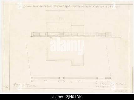 Böhmer Franz (1907-1943), Liebert Wohnhaus in Berlin-Lichtenrade (29.08.1936): Grundriss Garten, Ansicht 1: 100. Bleistift auf Transparent, 28,9 x 41,3 cm (einschließlich Scankanten) Stockfoto