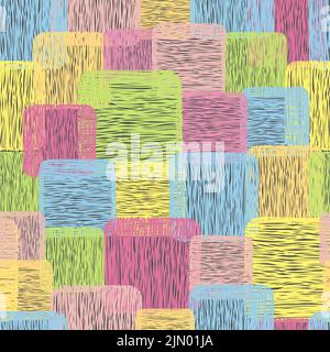 Nahtloses, handgezeichnetes Quadrate-Muster. Abstrakte bunte Vektorgrafik Stock Vektor