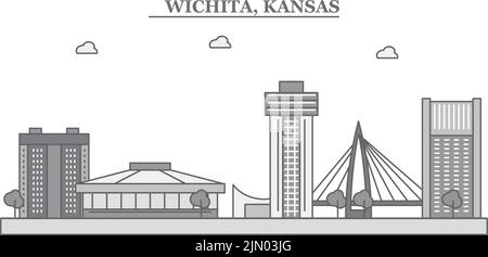 Vereinigte Staaten, Wichita City Skyline isoliert Vektor Illustration, Symbole Stock Vektor