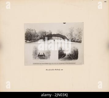 Orth August (1828-1901), Umsetzung der Zimmerstraße durch den Garten des Kriegsministeriums, Berlin (1886): Perspektivansicht in der Unterführung, Querschnitt, Perspektivansicht über die Brücke, Maßstabsbalken. Foto auf Karton, 33 x 39,1 cm (inklusive Scan-Kanten) Orth August (1828-1901): Durchführung der Zimmerstraße durch den Garten des Kriegsministeriums, Berlin Stockfoto