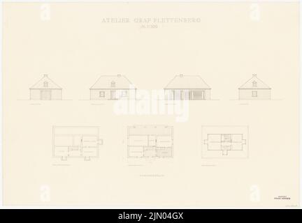 Böhmer Franz (1907-1943), Atelier Graf Plettenberg in Berlin-Dahlem (1940-1940): Nebengebäude: Ansichten, Lageplan KG, EG, DG 1: 100. Bleistift auf Transparent, 65 x 93,6 cm (inklusive Scankanten) Böhmer Franz (1907-1943): Atelier Graf Plettenberg, Berlin-Dahlem Stockfoto