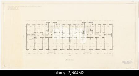 Böhmer Franz (1907-1943), Baubüro Franz Böhmer in Berlin-Charlottenburg. (?) Umrechnung (11.12.1940): Grundriss 5.OG 1: 100. Bleistift auf Transparent, 35,1 x 70 cm (inklusive Scankanten) Böhmer & Petrich : Baubüro Franz Böhmer Goethestraße 10-11, Berlin (?). Umbau Stockfoto