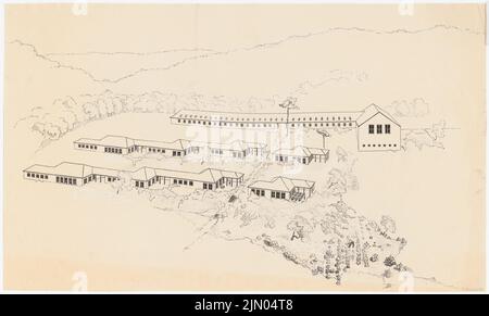 Böhmer Franz (1907-1943), Siedlung am Hang (ohne Datum): Isometrie. Tusche auf Transparent, 56 x 93,1 cm (inklusive Scankanten) Böhmer Franz (1907-1943): Siedlung am Hang Stockfoto