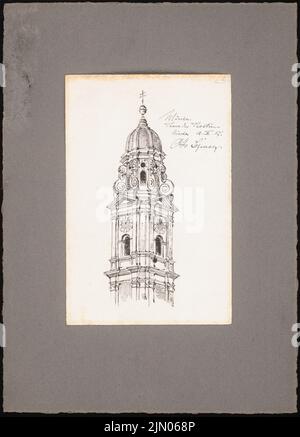 Schmalz Otto (1861-1906), Reiseskizzen aus Bayern, Österreich und Italien (10.02.1887): München: Turm-Theaterkirche (perspektivische Ansicht). Tinte auf Papier, 42,7 x 30,7 cm (inklusive Scankanten) Schmalz Otto (1861-1906): Reiseskizzen aus Bayern, Österreich und Italien Stockfoto