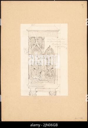 Schmalz Otto (1861-1906), Reiseskizzen aus Österreich, Deutschland, Italien und Spanien (01.07.1893): Bozen: Grabtafel in der Pfarrkirche (Ansicht). Bleistift auf Papier, 42,4 x 30,5 cm (inklusive Scankanten) Schmalz Otto (1861-1906): Reiseskizzen aus Österreich, Deutschland, Italien und Spanien Stockfoto